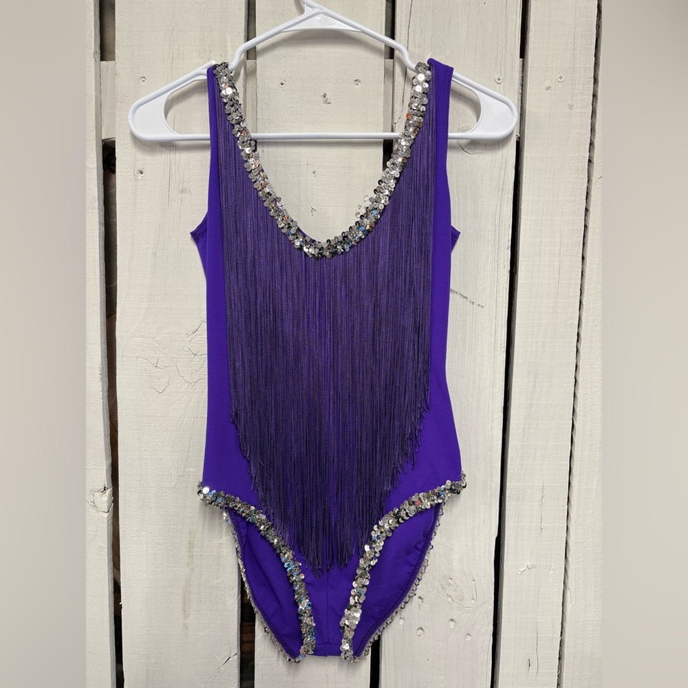 Vintage Purple Fringe Silver Sequin Dance Festival Leotard small